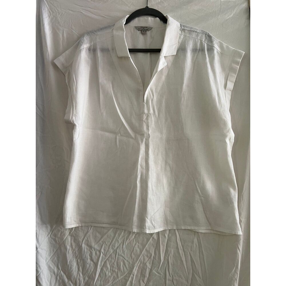 Hester Orchard White Linen Blend Cap Sleeve V Neck Tunic Top Blouse Plus XL